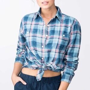 Faherty‎ Seasons Workshirt Long Sleeve Button Up Light Indigo Sand Plaid Medium